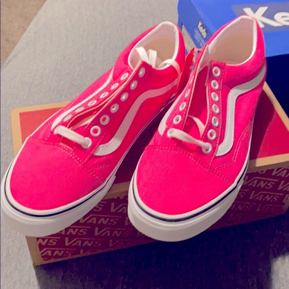 neon pink vans slip ons